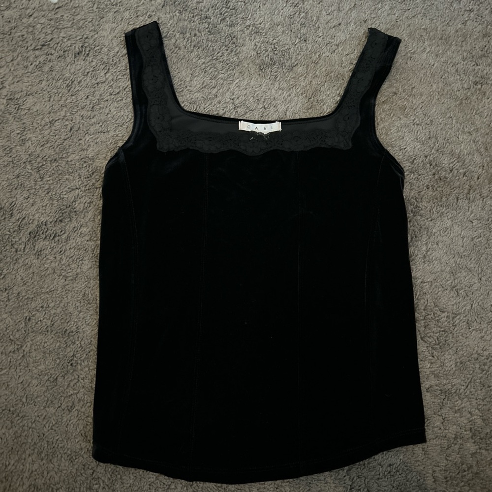 Black Lace Trim Velted Tank Top